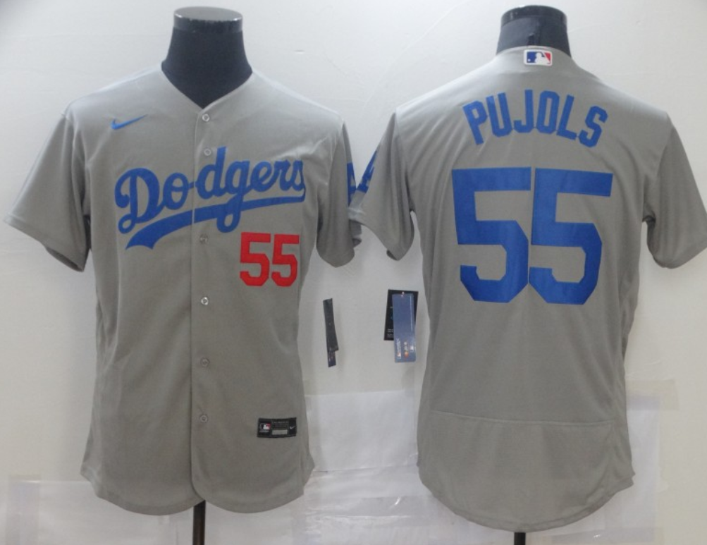 Men's Los Angeles Dodgers #55 Albert Pujols Grey Flex Base Sttiched Jersey Men's Los Angeles Dodgers #55 Albert Pujols Grey Flex Base Sttiched Jersey